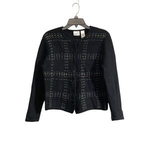 Villager Liz Claiborne Cardigan Sweater Sz Med 100% Wool Button Short